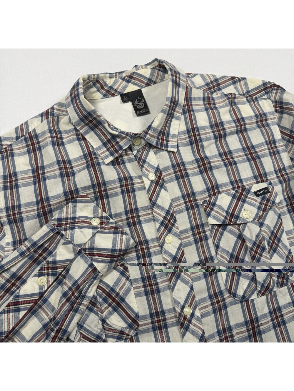 RVCA Men's Long Sleeve Shirt Plaid Cotton Casual Button Down Size XL